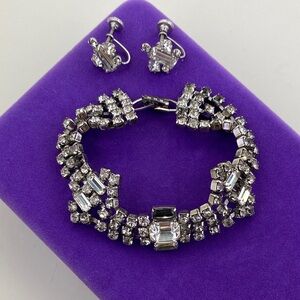 💛 Vintage Art Deco Style Crystal Jewelry Set | Bracelet & Screw Back Earrings